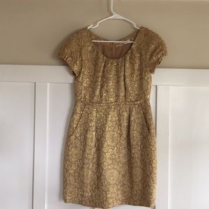 J. Crew Gold Jacquard Dress